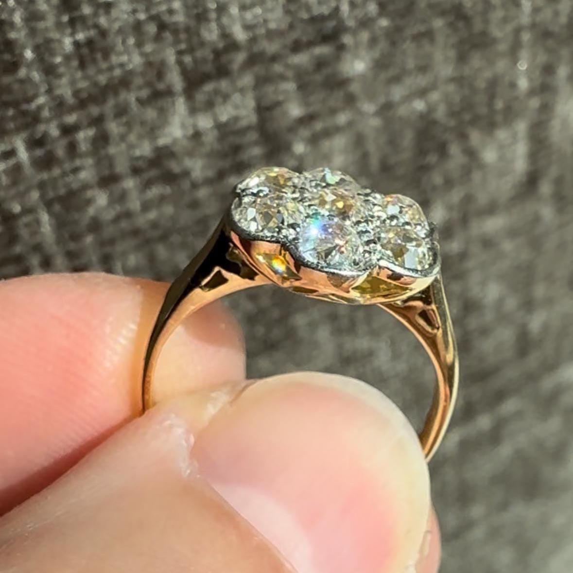 1920's Antique Edwardian Natural Diamond Flower Ring