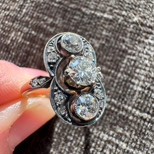 Art Nouveau 1.13 CTW Natural European Cut Diamond & 14k Solid White Gold Ring