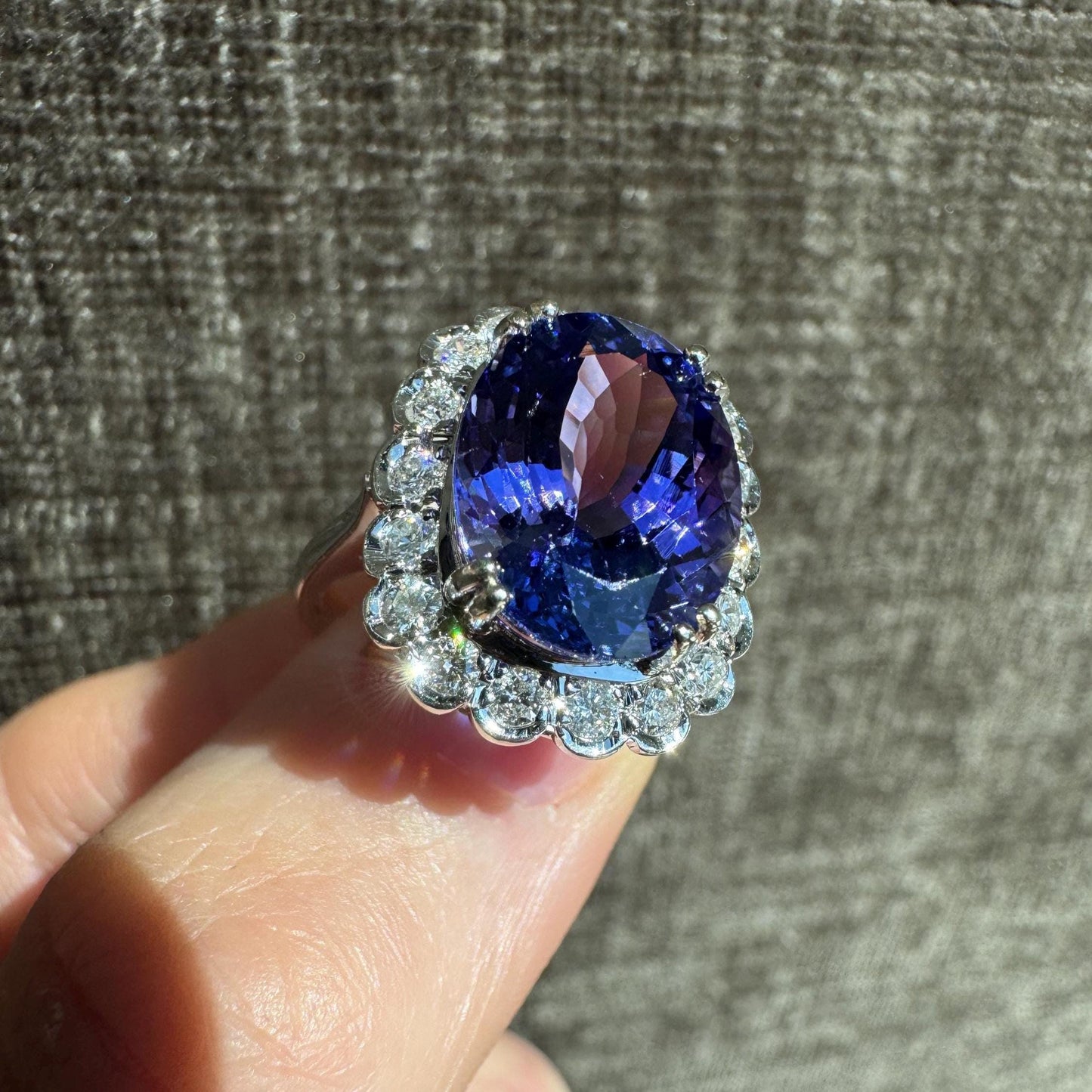 7.21 Carat Natural Untreated Tanzanite & 1 Carat Natural Diamond Ring in 18k Solid White Gold