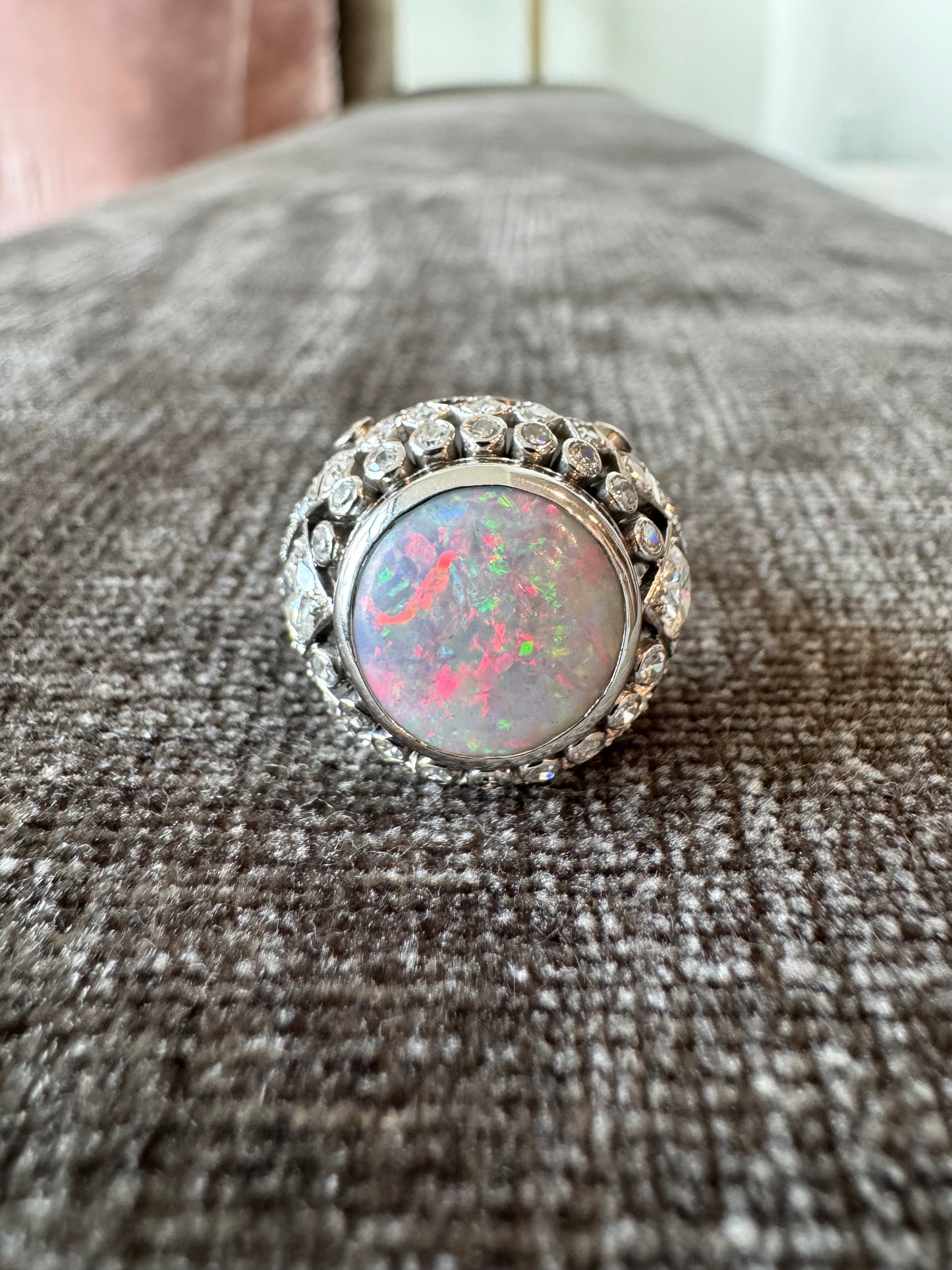 Vintage Opal & Diamond Platinum Ring