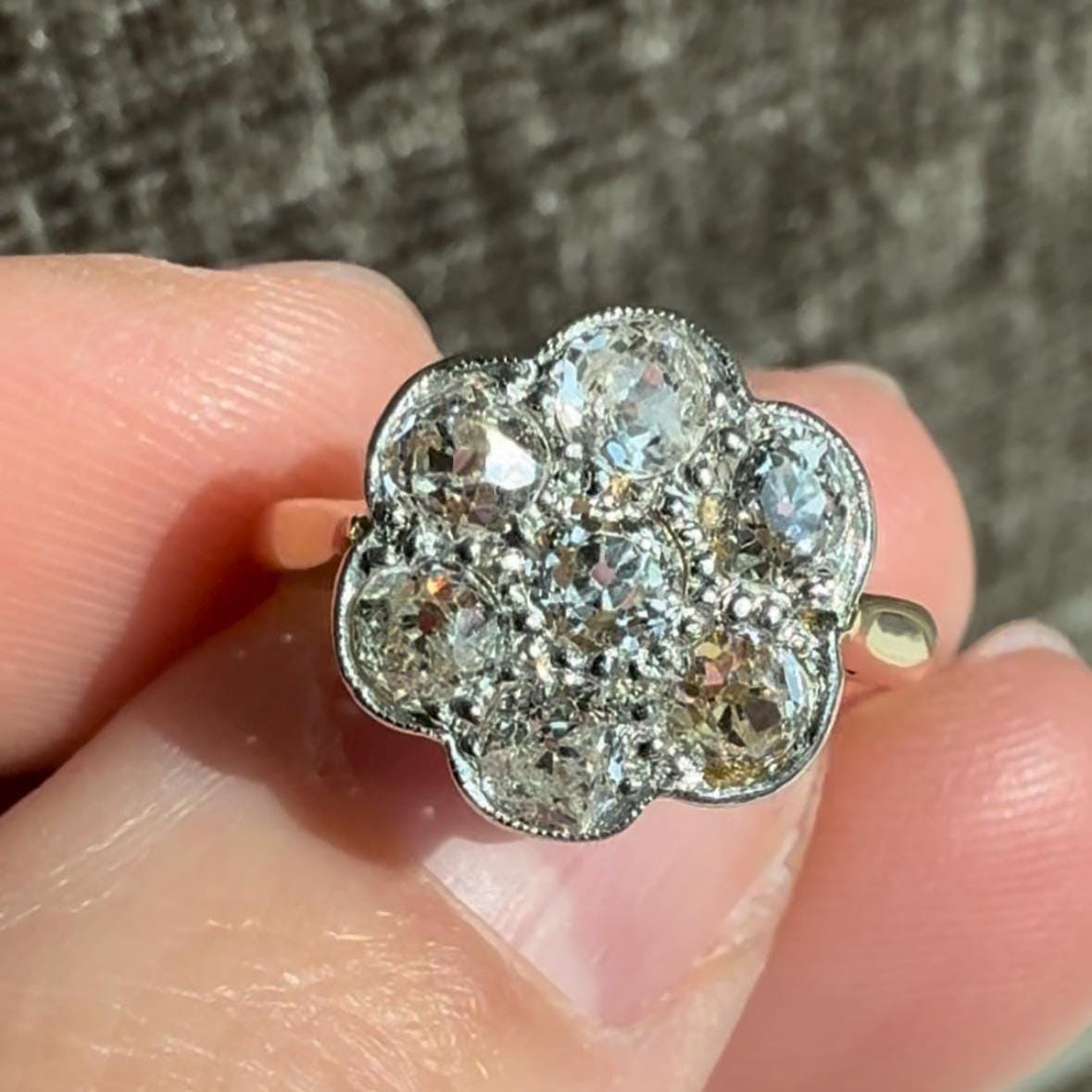 1920's Antique Edwardian Natural Diamond Flower Ring