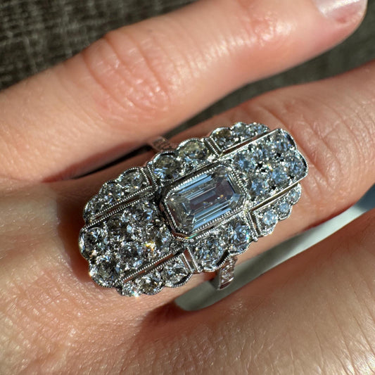 Stunning Art Deco Solid Platinum Natural 2 CTW Diamond Ring