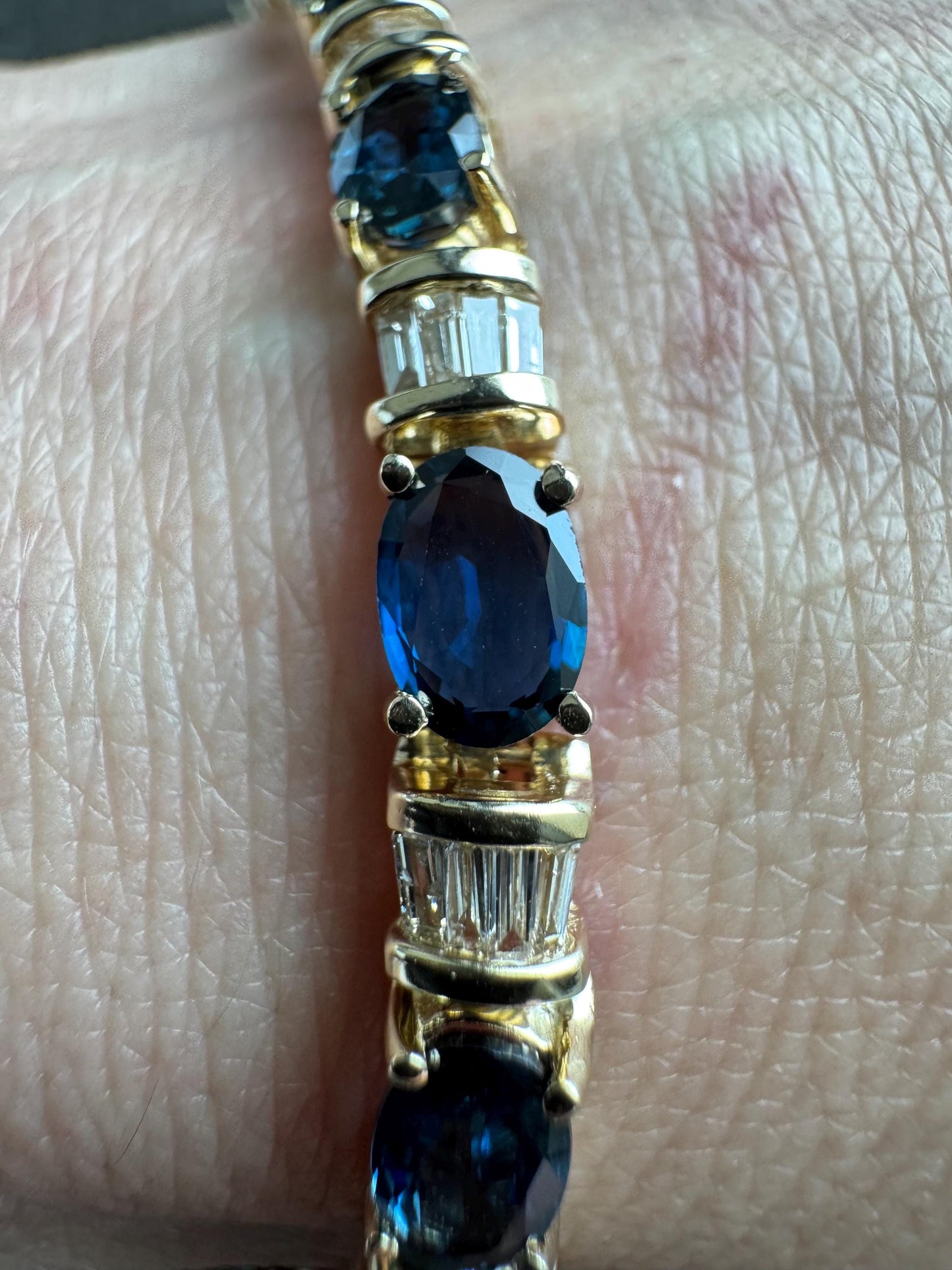 Solid 14k Yellow Gold Natural 10 Carat Sapphire & 2 Carat Diamond Bracelet