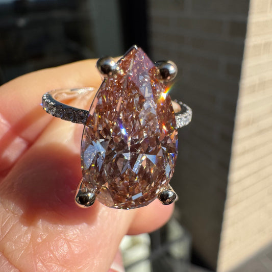 14k White Gold 5.04 Carat Pink Pear Shaped Lab & Natural Diamond Ring