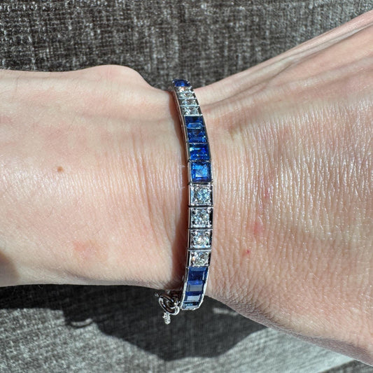 Solid Platinum Natural 9 Carat Sapphire & 2 Carat Diamond Bracelet