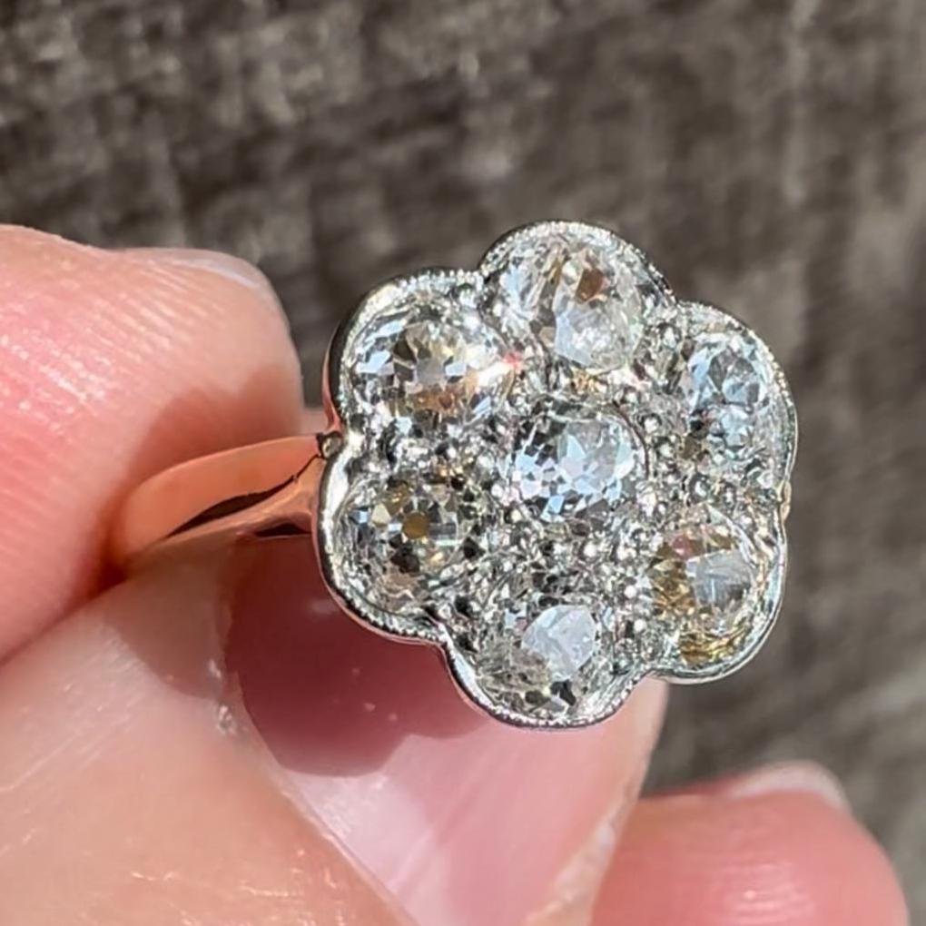 1920's Antique Edwardian Natural Diamond Flower Ring