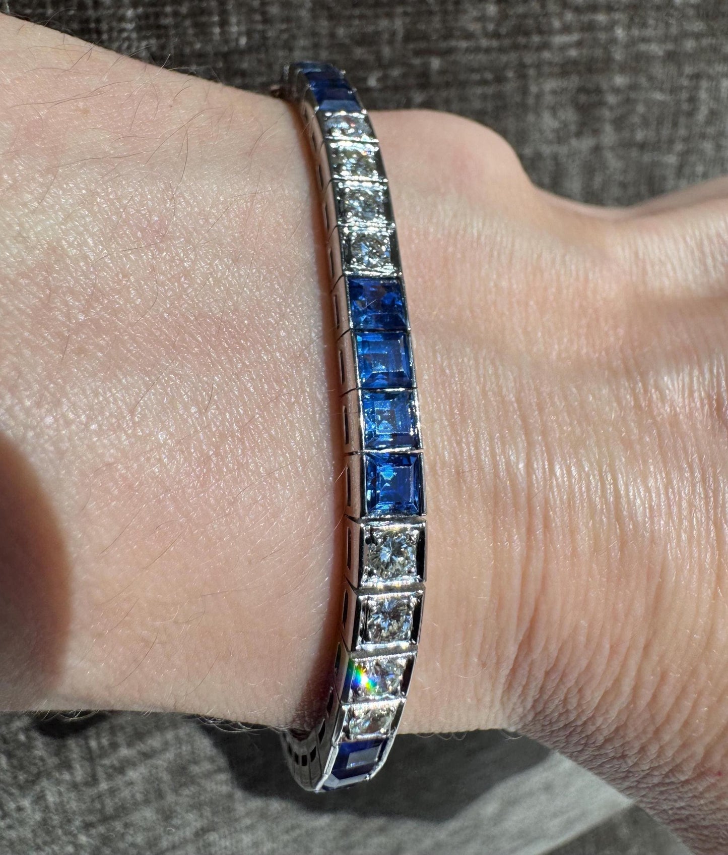 Solid Platinum Natural 9 Carat Sapphire & 2 Carat Diamond Bracelet