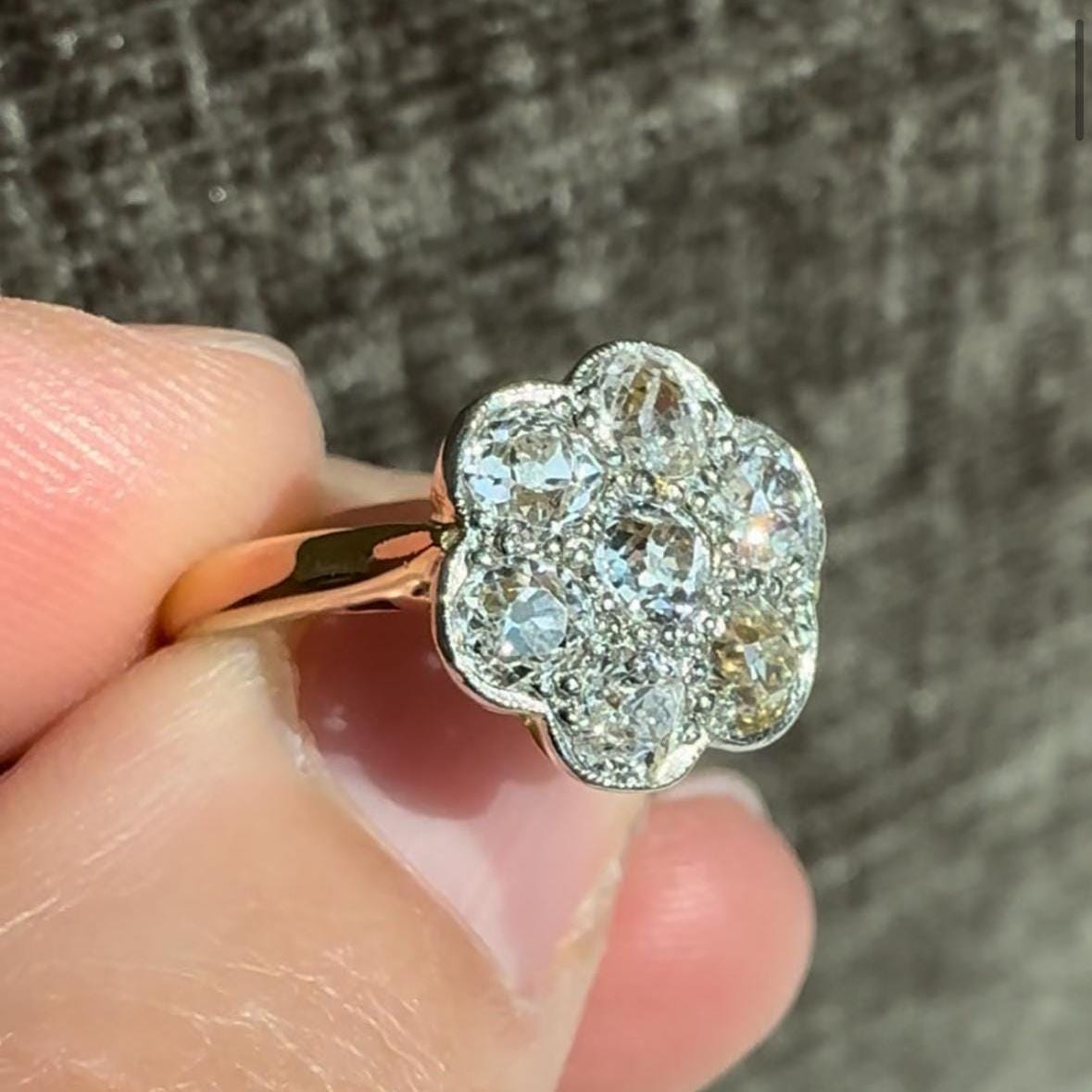 1920's Antique Edwardian Natural Diamond Flower Ring