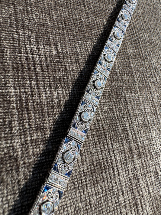 Antique Sapphire & Diamond Line Bracelet