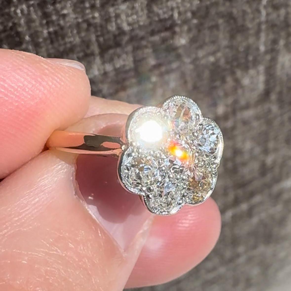 1920's Antique Edwardian Natural Diamond Flower Ring
