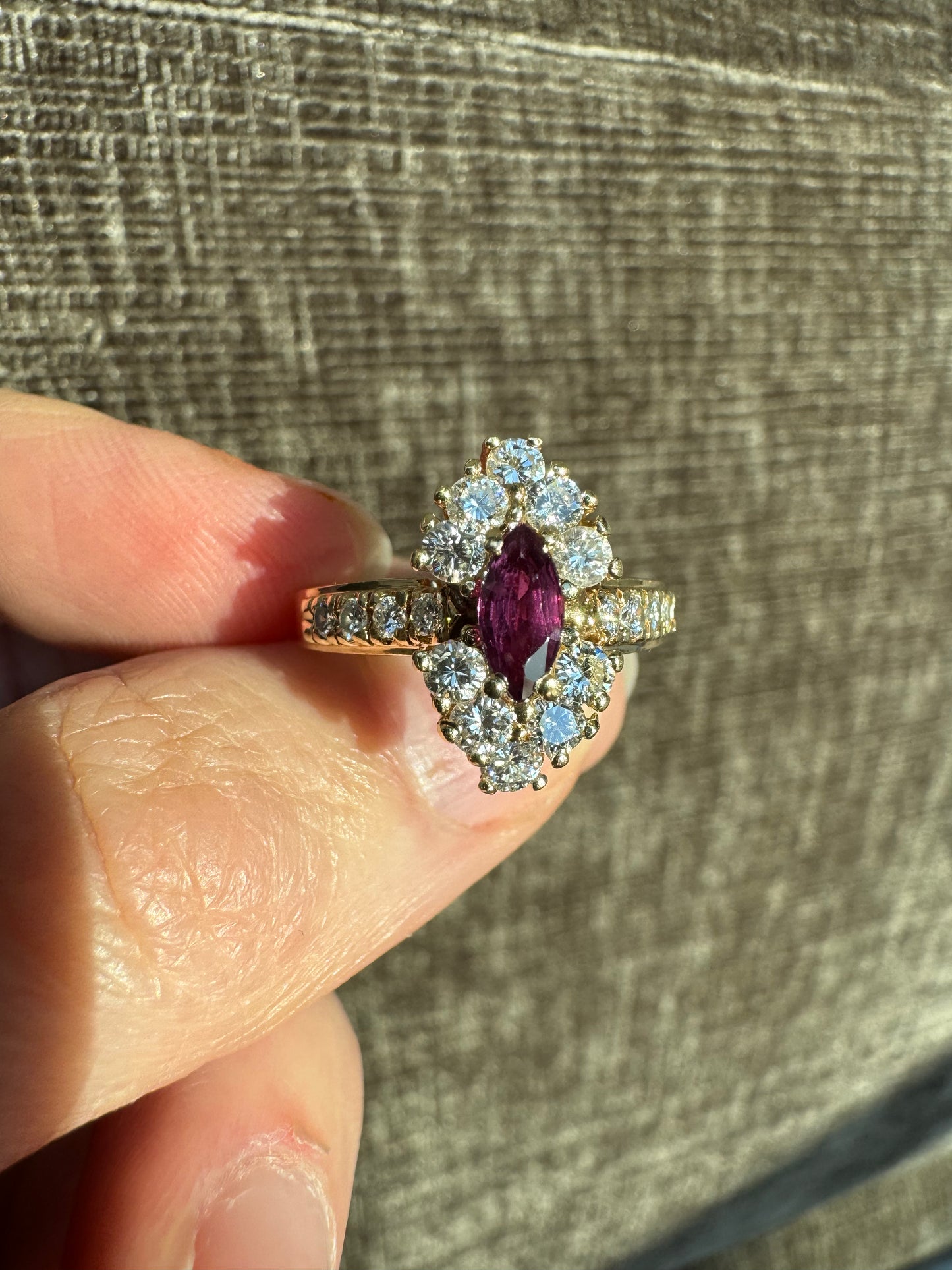 Vintage 14k Yellow Gold Natural Ruby & Diamond Cluster Ring - Size 6