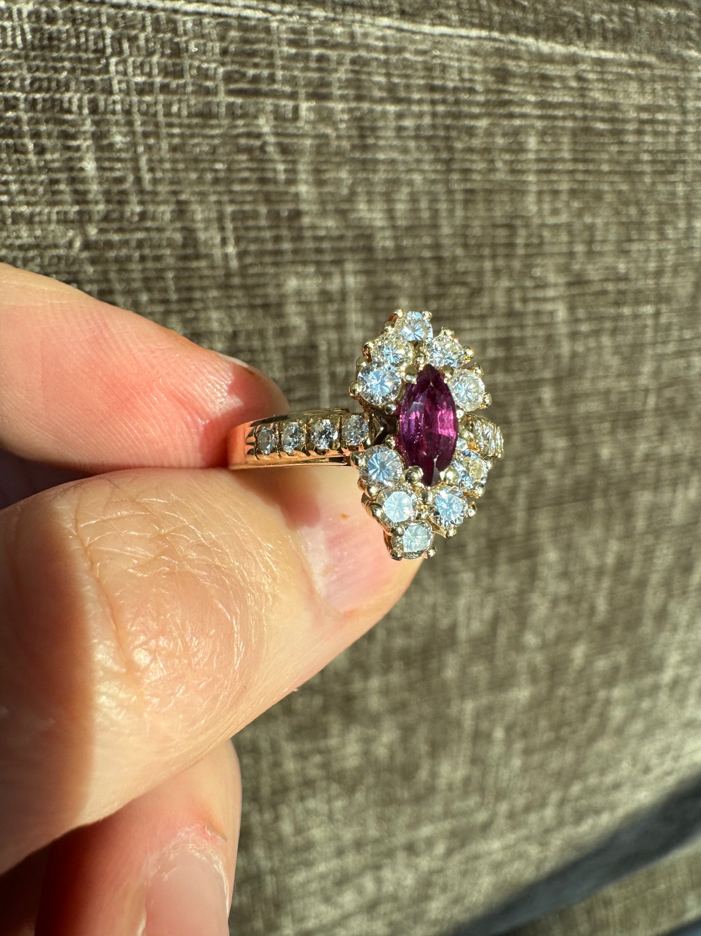 Vintage 14k Yellow Gold Natural Ruby & Diamond Cluster Ring - Size 6