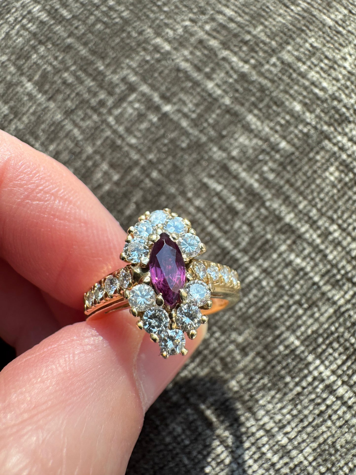 Vintage 14k Yellow Gold Natural Ruby & Diamond Cluster Ring - Size 6