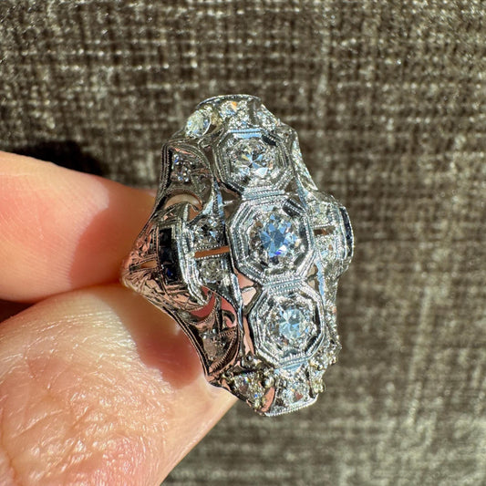 Art Deco Platinum Diamond & Sapphire Ring