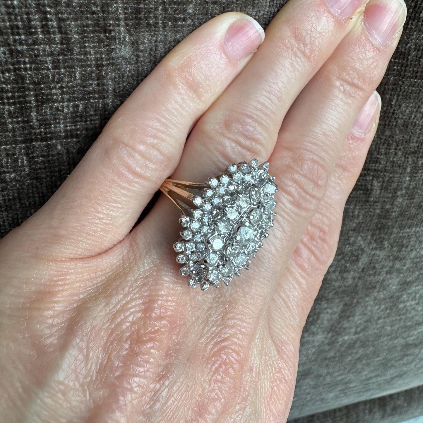 Vintage 14k Solid Yellow & White Gold 2.5 Carat Diamond Statement Cluster Ring