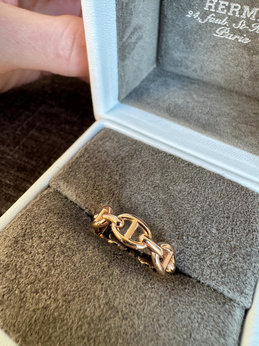Authentic Hermès Chaine d’Ancre Enchaînée Ring — Small Model | 18k Rose Gold