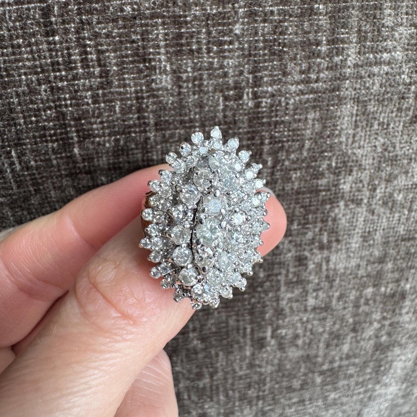 Vintage 14k Solid Yellow & White Gold 2.5 Carat Diamond Statement Cluster Ring