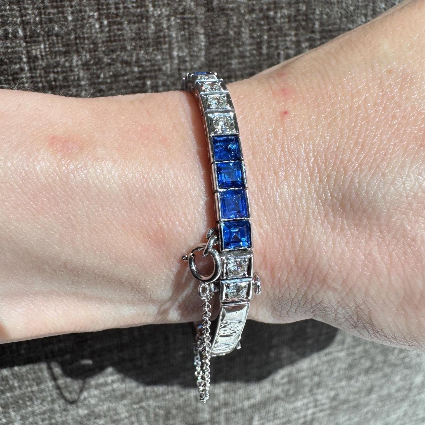 Solid Platinum Natural 9 Carat Sapphire & 2 Carat Diamond Bracelet