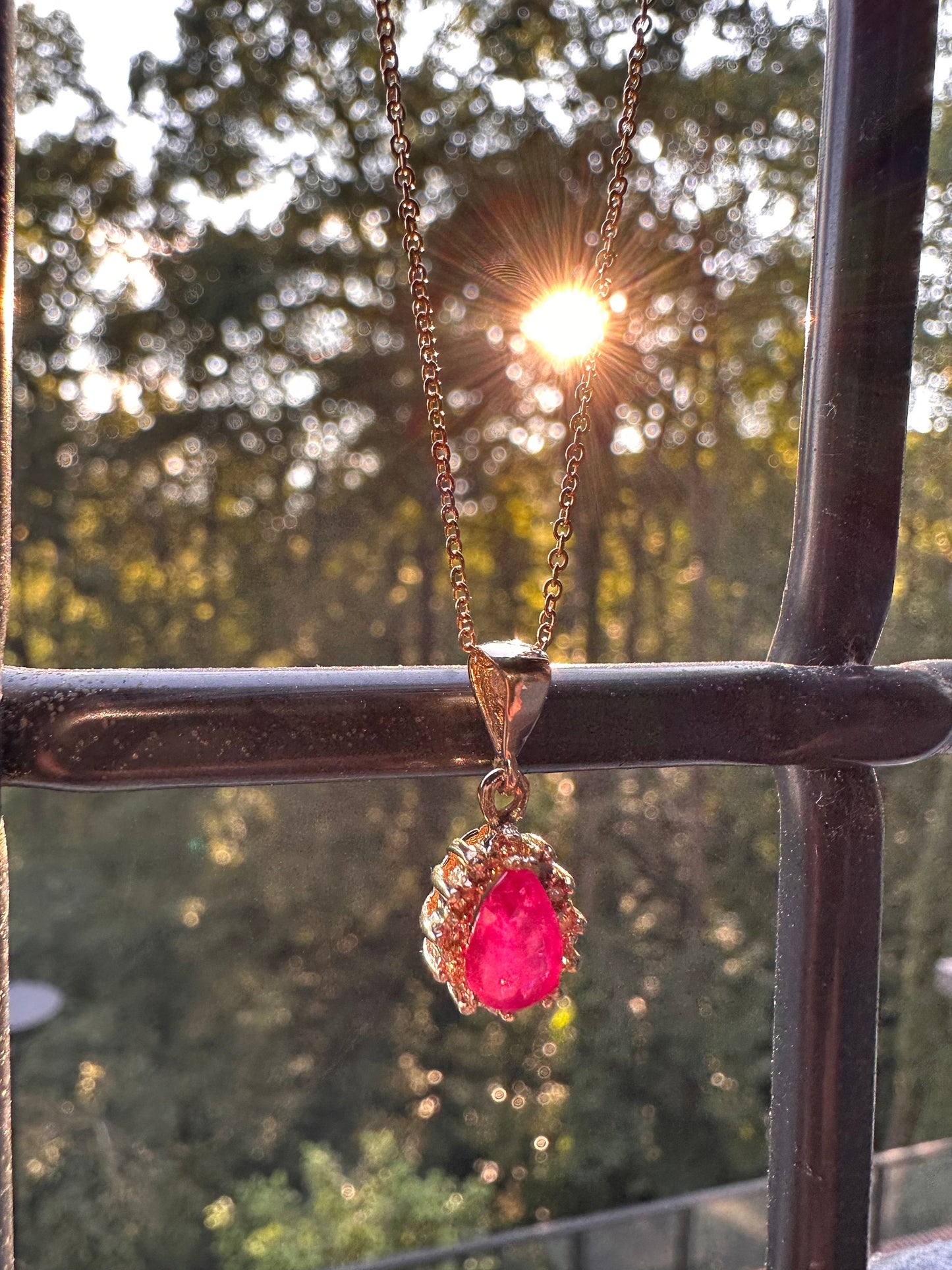 Vintage 14K Solid Yellow Gold 1.01 Carat Natural Vibrant Ruby and Diamond Halo Pendant