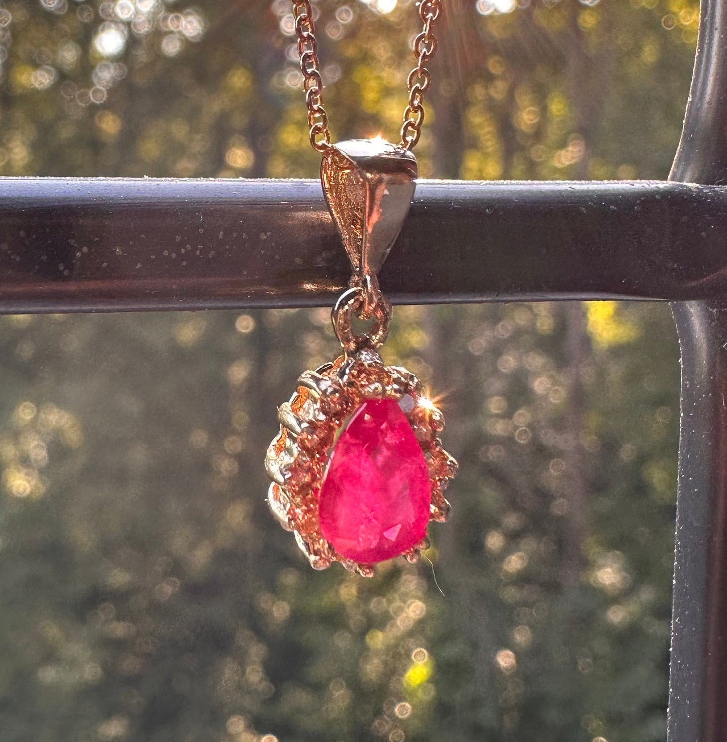 Vintage 14K Solid Yellow Gold 1.01 Carat Natural Vibrant Ruby and Diamond Halo Pendant