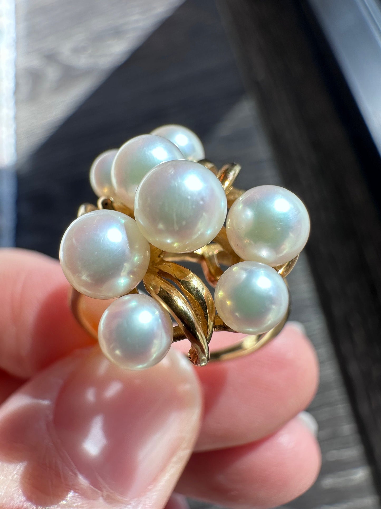 Vintage Estate 18k Solid Yellow Gold Mikimoto 8 Pearl Ring