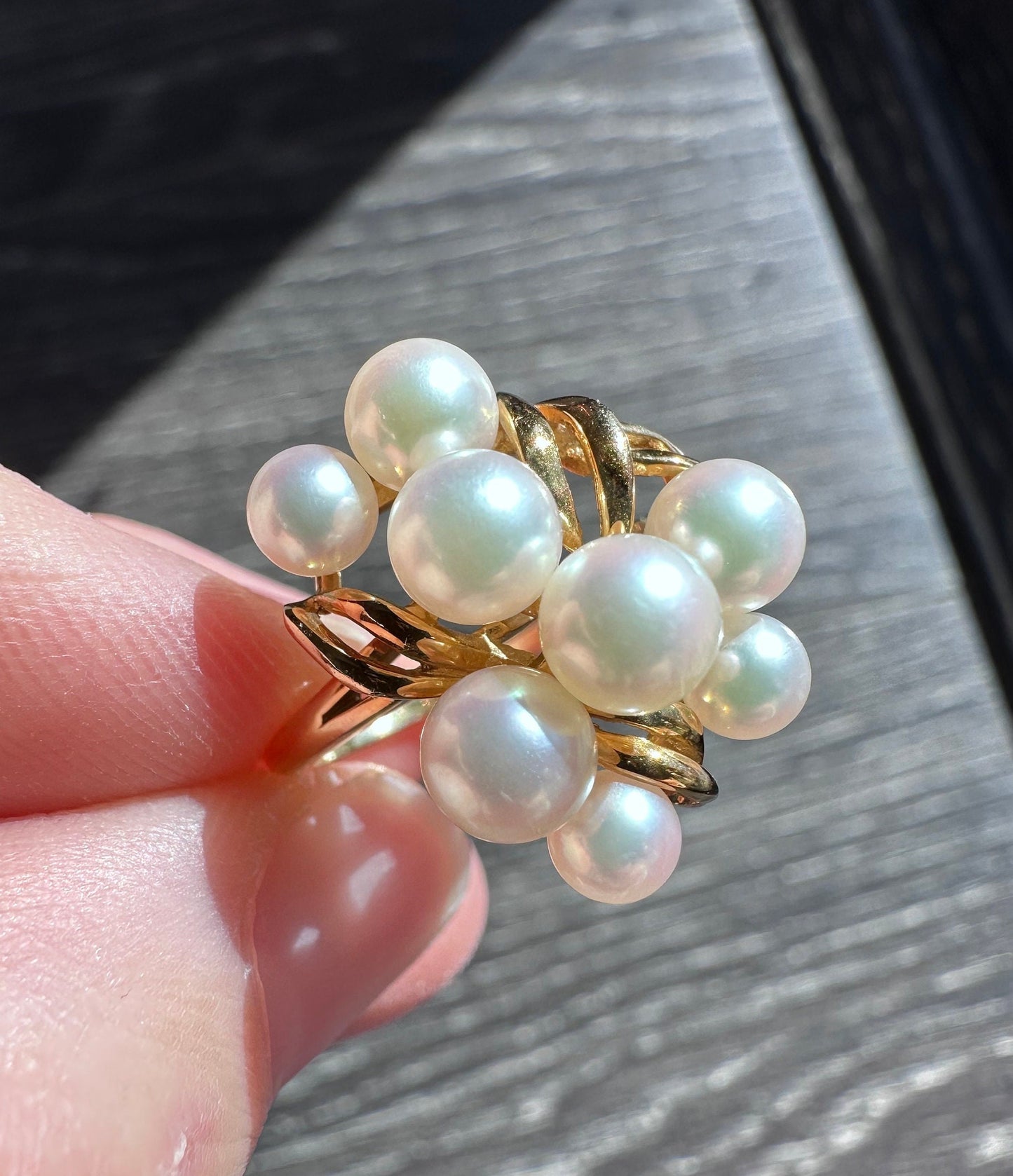 Vintage Estate 18k Solid Yellow Gold Mikimoto 8 Pearl Ring