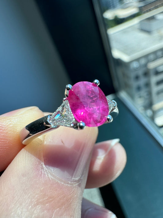 Beautiful Solid Platinum 1.30 CT Natural Ruby & Diamond Ring