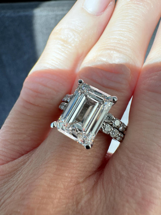 Stunning 4.51 Carat Emerald Cut Diamond Engagement Ring & Natural Diamond Band