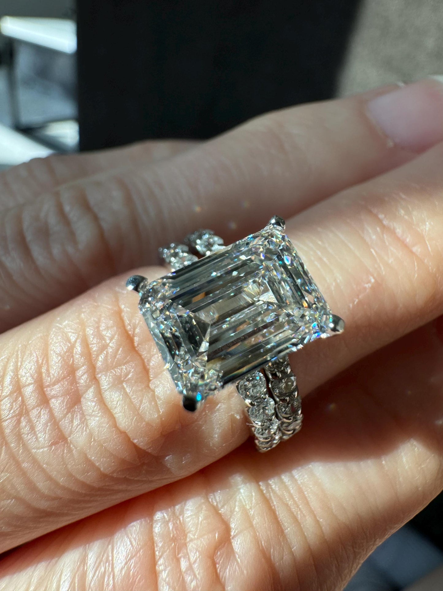 Stunning 4.51 Carat Emerald Cut Diamond Engagement Ring & Natural Diamond Band