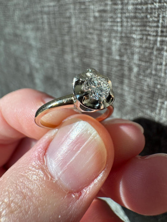 Vintage 14k Solid Gold Natural Round Diamond Solitaire Ring