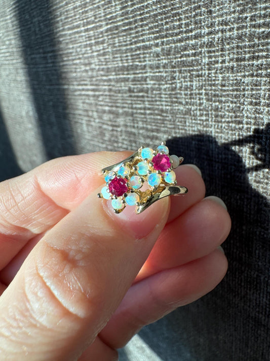 Stunning 14K Solid Yellow Gold Natural Opal and Diamond Ring