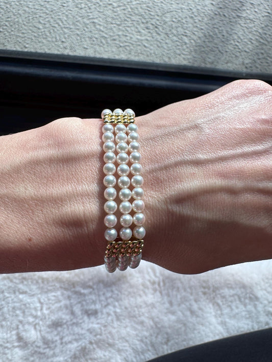 Beautiful Estate 14k Solid Yellow Gold Mikimoto 3 Strand Pearl Bracelet