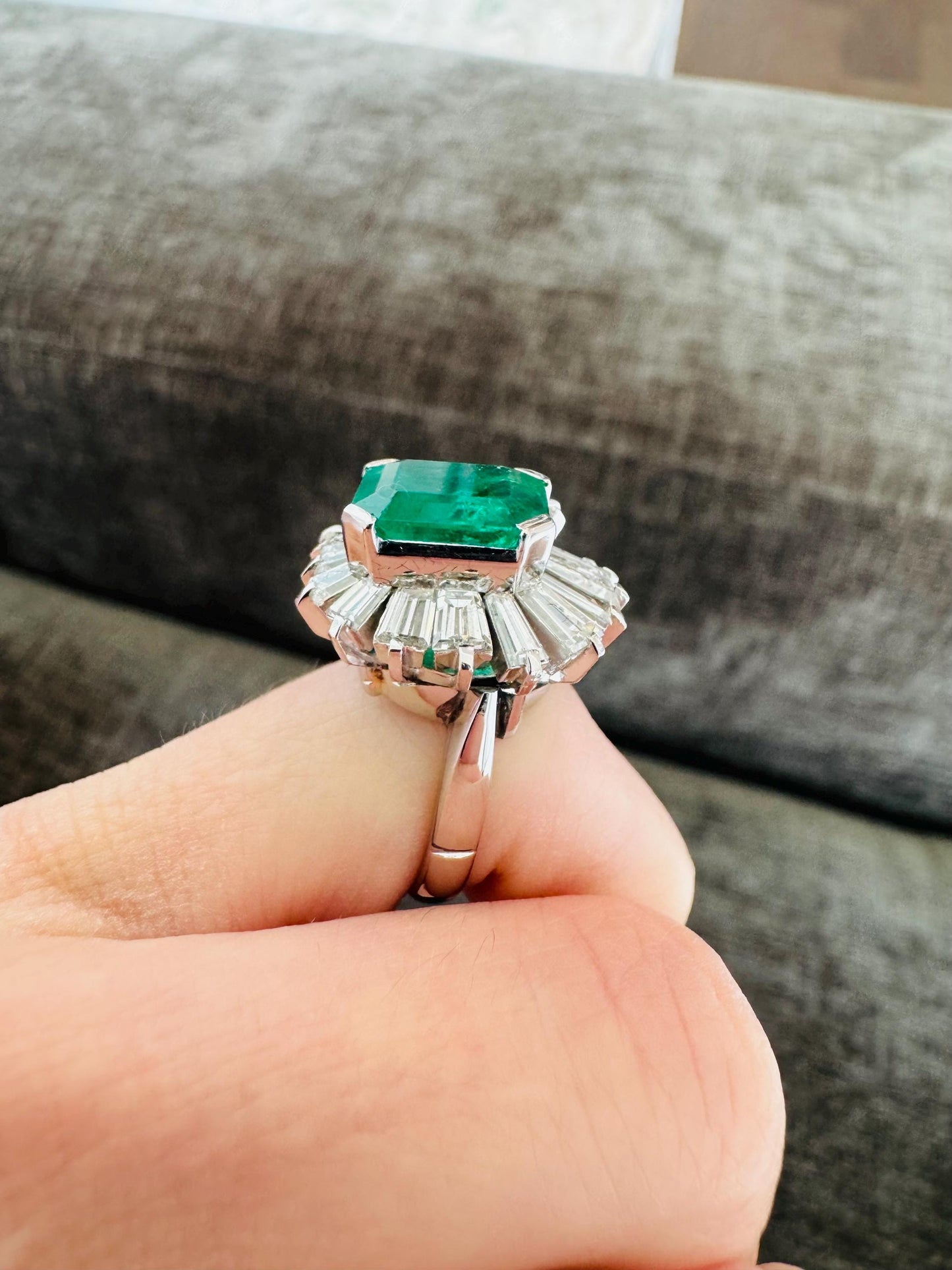 Absolutely Stunning 3.28 Carat Natural Colombian Emerald & Diamond Solid Platinum Art Deco Ring with GIA Report