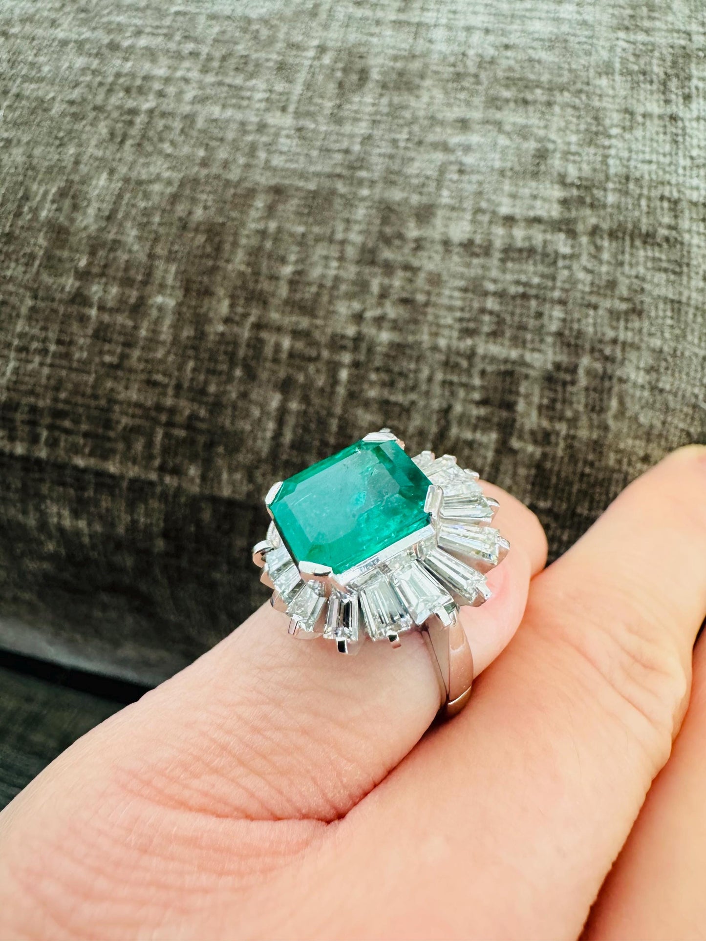 Absolutely Stunning 3.28 Carat Natural Colombian Emerald & Diamond Solid Platinum Art Deco Ring with GIA Report