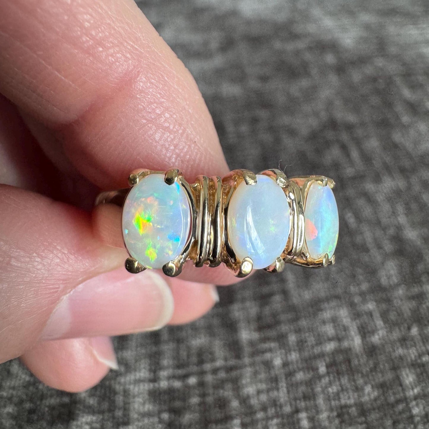 14K Solid Gold Natural Triple Fire Opal and Diamond Ring