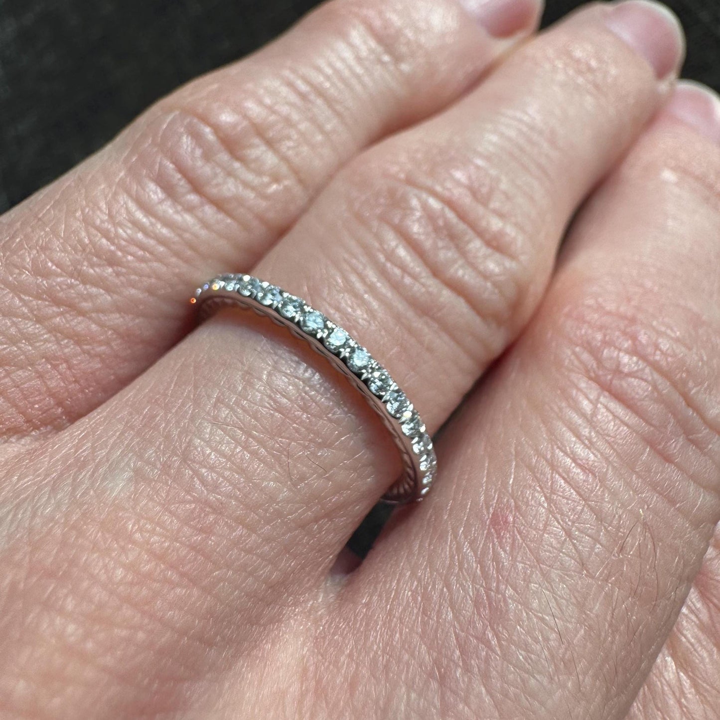 Authentic David Yurman Eden Band Ring in Platinum with Pavé Diamonds