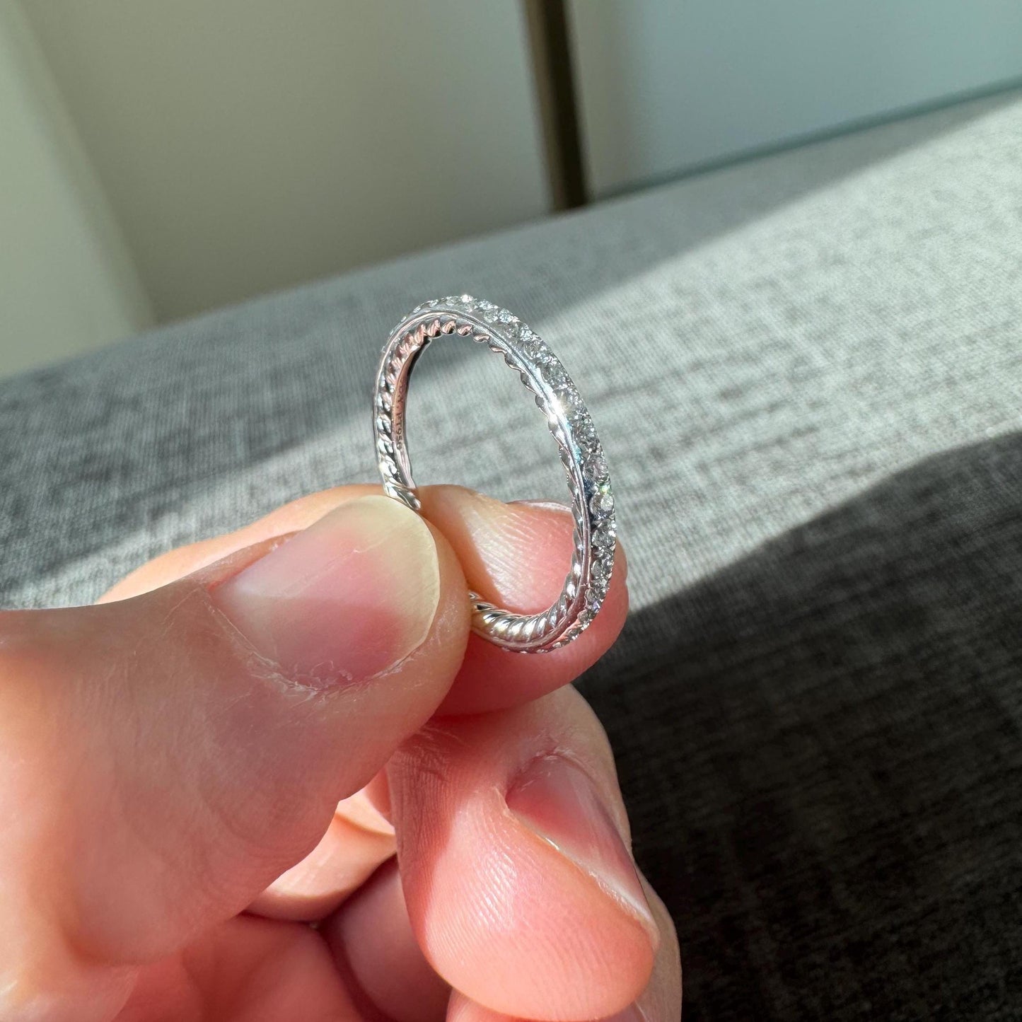 Authentic David Yurman Eden Band Ring in Platinum with Pavé Diamonds
