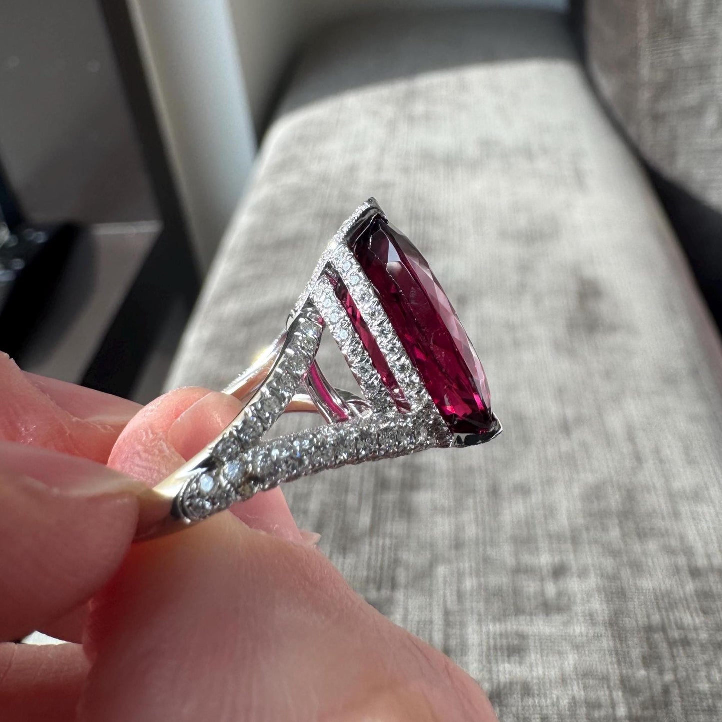 Stunning 14K Solid Gold Natural 13 Carat Tourmaline & Diamond Ring