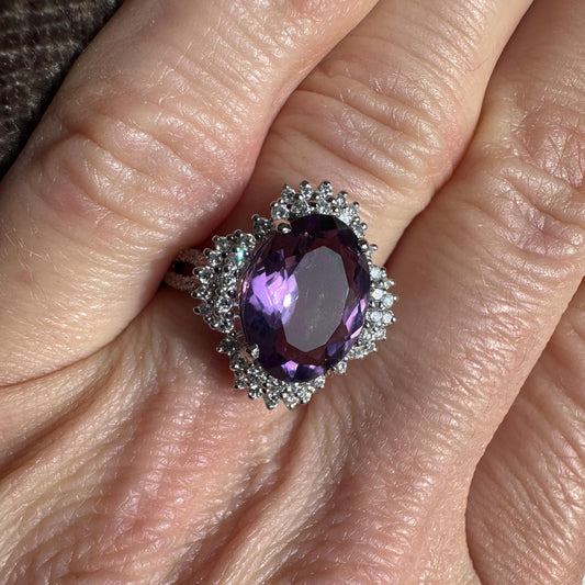 Michael Christoff 18k Solid White Gold Vintage Amethyst & Diamond Ring