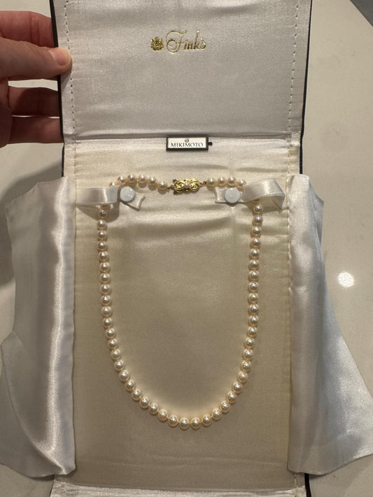 Mikimoto Cream Pearl Necklace: 18k Gold Clasp, 16" Estate Jewelry