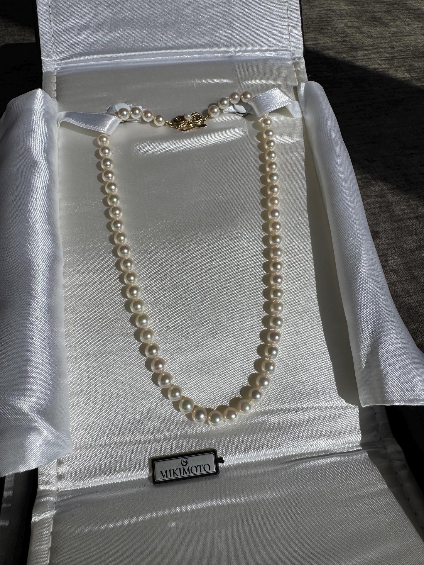 Mikimoto Cream Pearl Necklace: 18k Gold Clasp, 16" Estate Jewelry