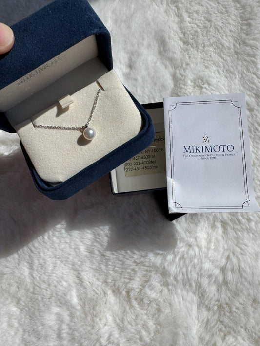 Authentic Mikimoto Akoya Cultured Pearl Pendant in 18K White Gold