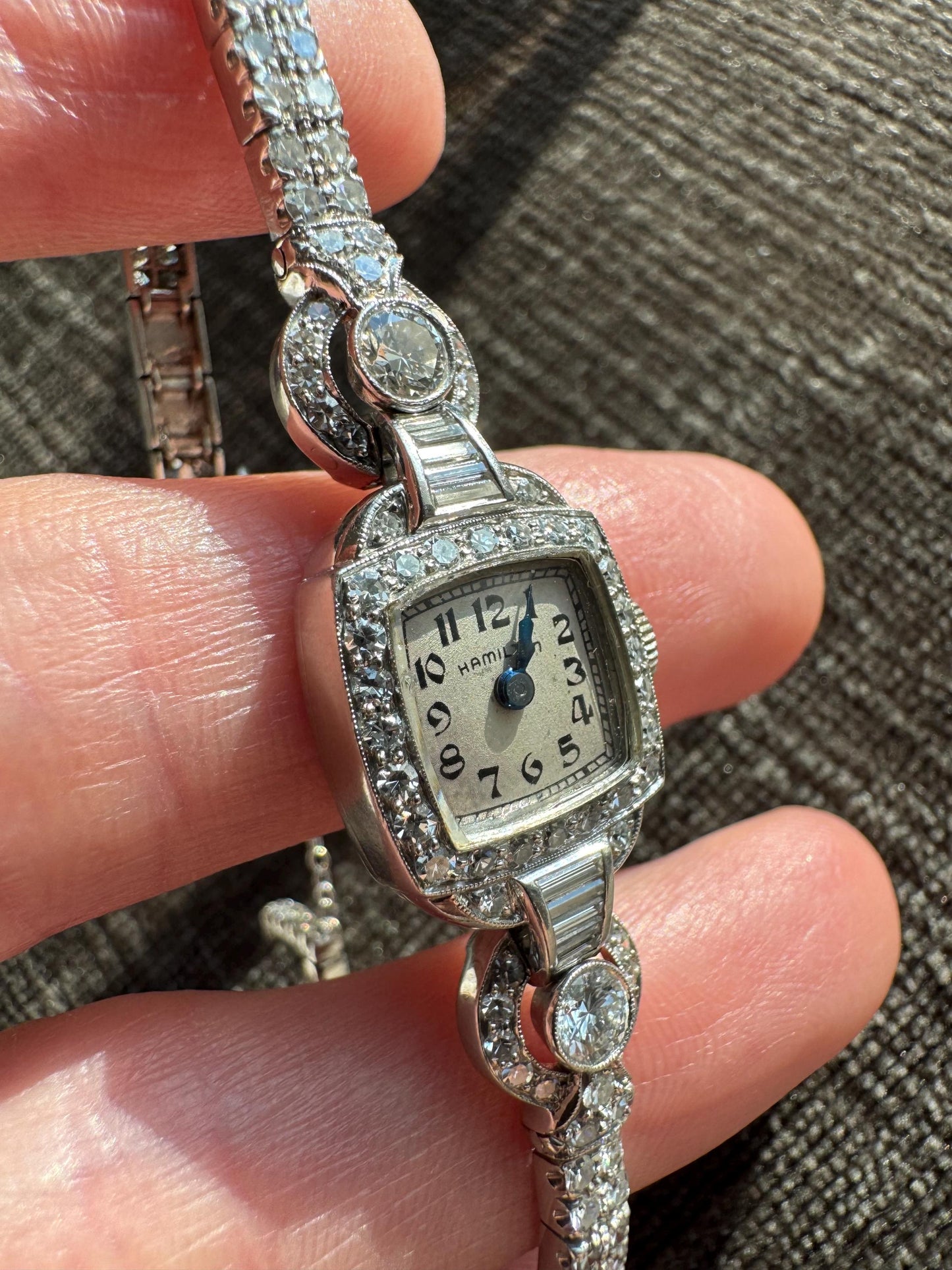 Vintage Platinum Diamond Ladies Wristwatch: 2.43ctw H/VS, Art Deco Hamilton
