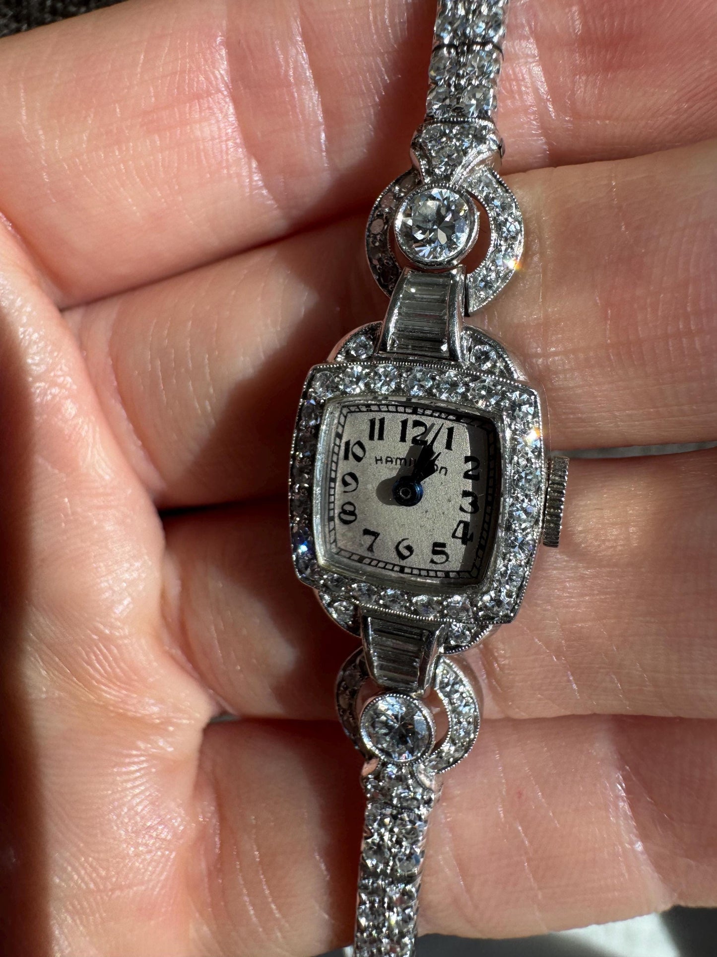 Vintage Platinum Diamond Ladies Wristwatch: 2.43ctw H/VS, Art Deco Hamilton