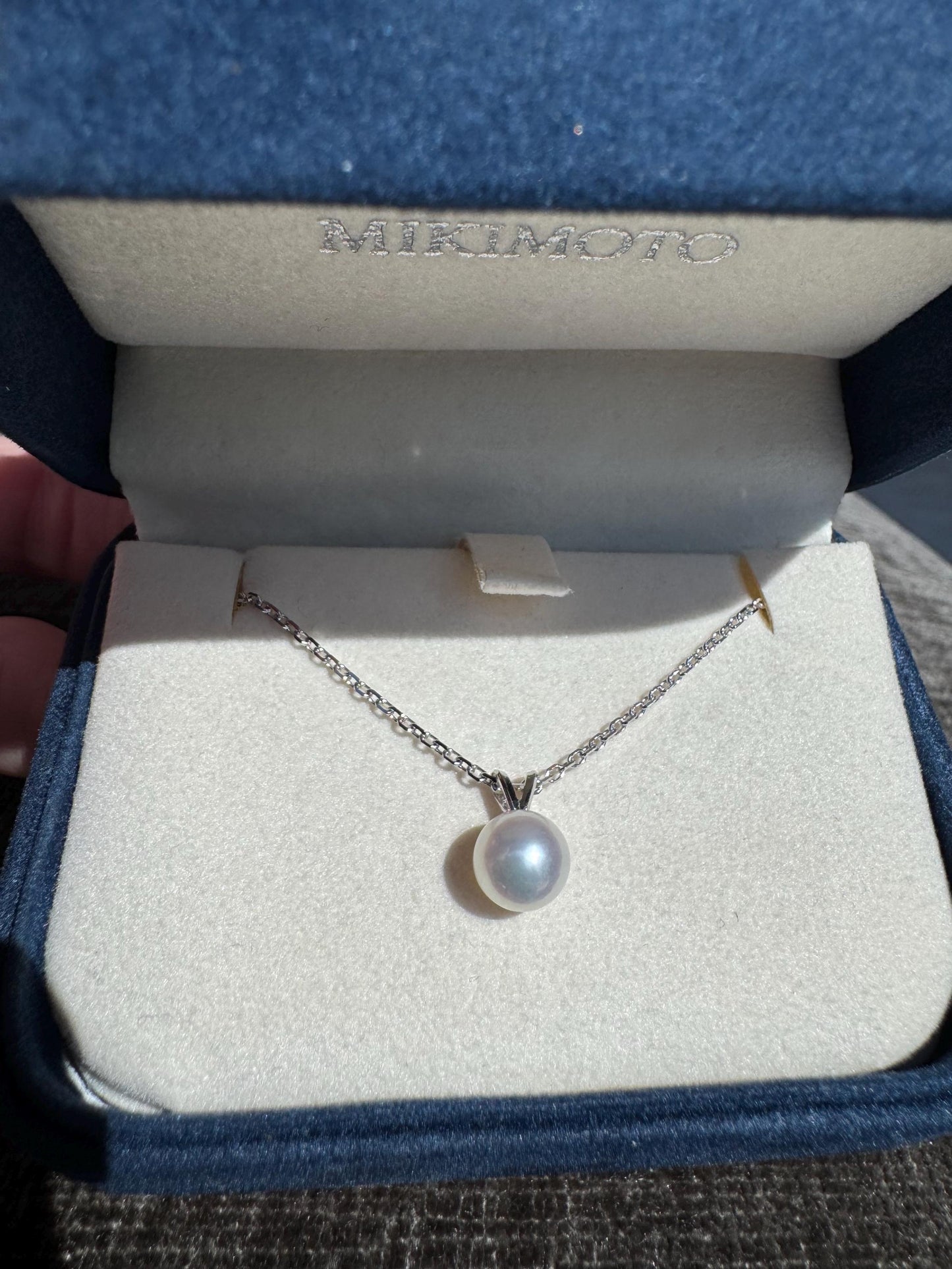 Authentic Mikimoto Akoya Cultured Pearl Pendant in 18K White Gold