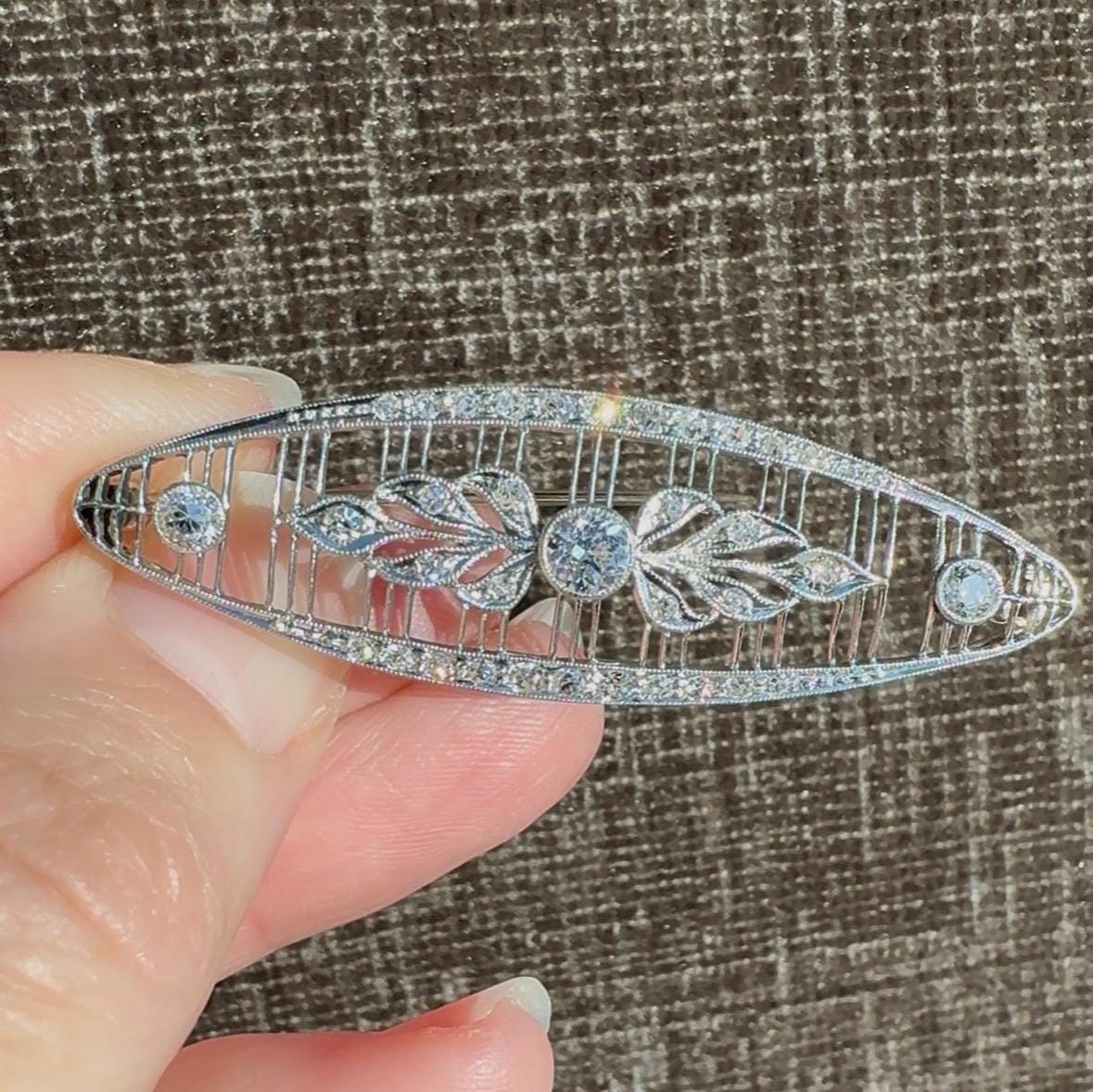 Art Deco Platinum & 14k White Gold Old European Cut Diamond Brooch – Circa 1920s