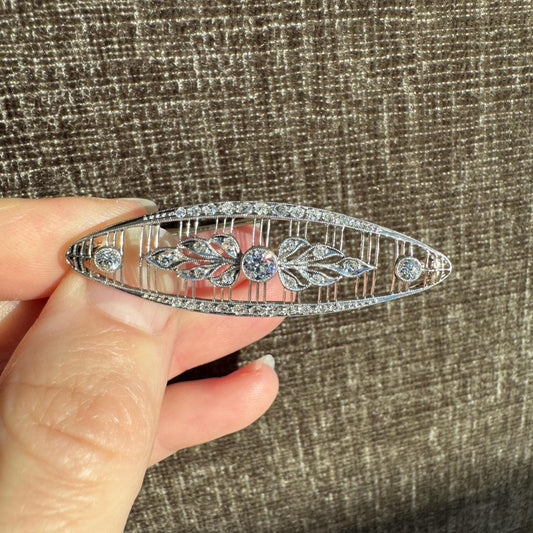Art Deco Platinum & 14k White Gold Old European Cut Diamond Brooch – Circa 1920s