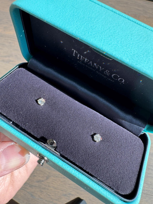 New Tiffany & Co. Platinum Diamond Stud Earrings .31ctw