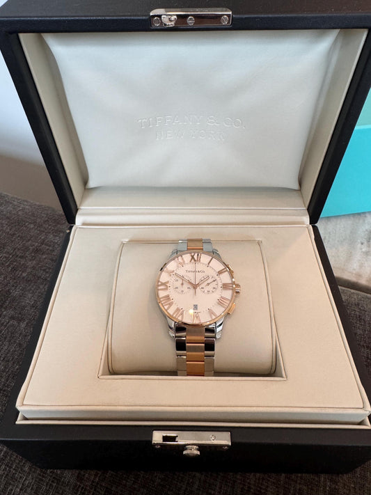 Tiffany & Co Atlas Chronograph Watch | Rose Gold and Steel | 42mm Auto