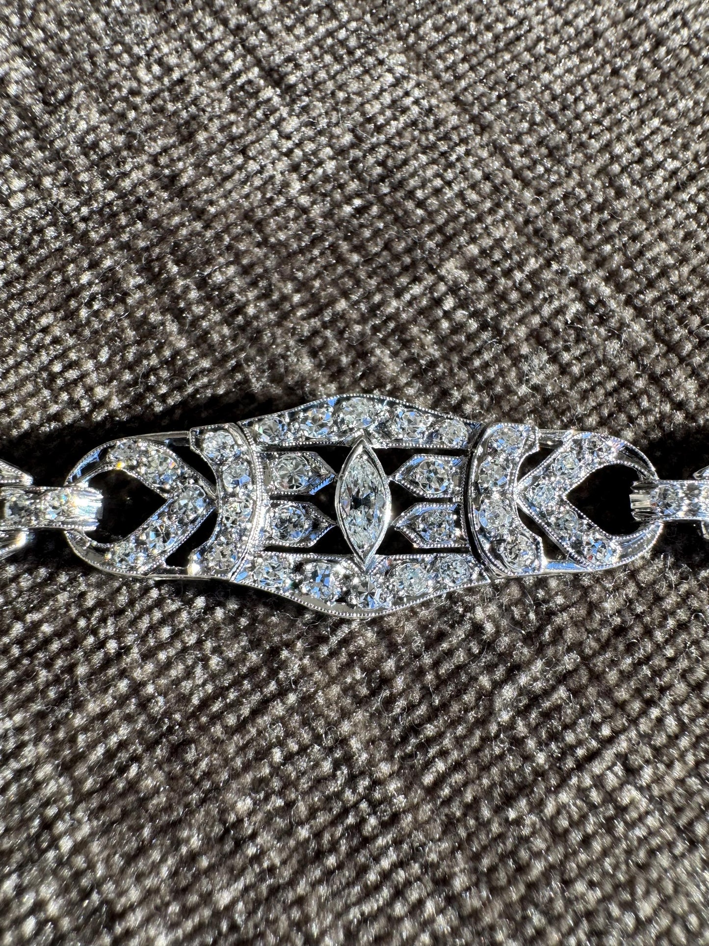 Vintage Platinum Art Deco Diamond Bracelet | 1.86 CTW Natural Diamonds | 1930s | Estate Fine Jewelry